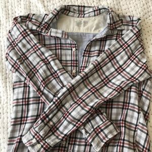 Muji men’s flannel check white shirt button down